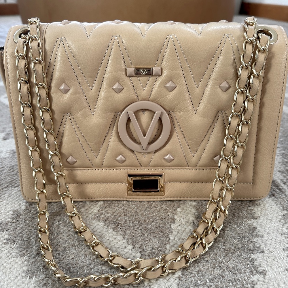 Valentino Cream Quilted Crossbody and Shoulder Bag with Chain Strap